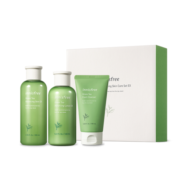 Innisfree Green Tea Balancing Skin Care Set Ex [+Cleanser] (3 Items)