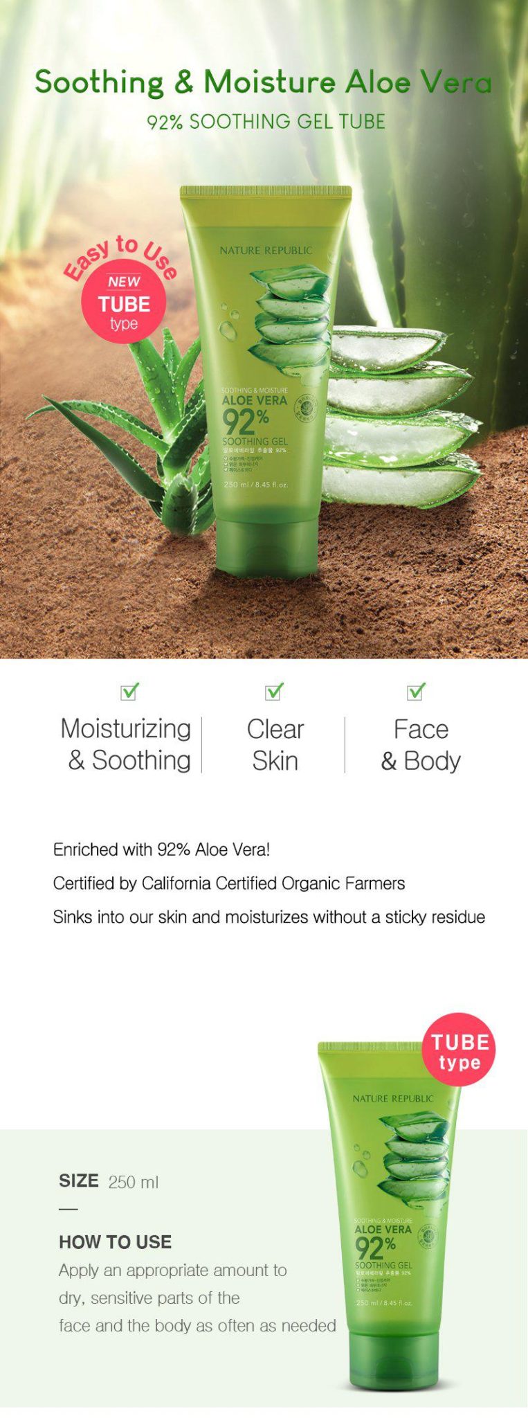 Nature Republic Soothing & Moisture Aloe Vera Gel 92%